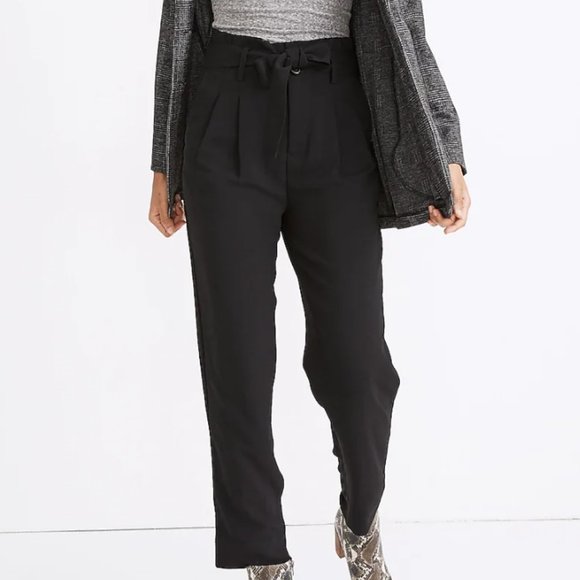 Madewell Drapey Paperbag Pants Cropped Tie Belt Size 0 Wide Leg Trouser - Picture 2 of 5